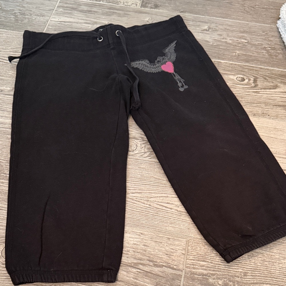 Jimmy Z Black capri Joggers sweatpants with Pink Heart Design